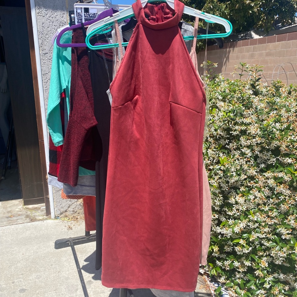 Red Sleeveless Halter Sheath Dress for Cocktail